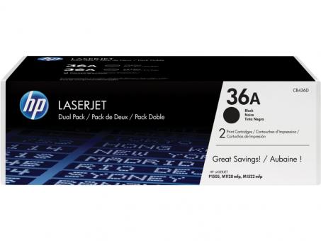 Original HP36A Schwarz 2 Toner Multipack je 2.000 Seiten CB436A(HP36A) CB436AD 