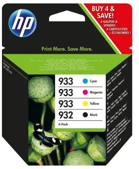 HP932 + HP933  6ZC71AE 4 Druckerpatronen Multipack Schwarz Cyan Magenta Gelb Schwarz ca. 400 Seiten, Farben je ca. 330 Seiten, 