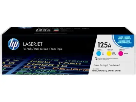 HP125A CF373AM 3 Toner Multipack Cyan Magenta Gelb HP125A: CB541A + CB542A + CB543A ca. 4.200 Seiten, 