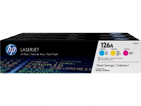 Original HP126A Cyan/Magenta/Yellow 3 Toner Multipack CE312A(HP126) + CE313A(HP126) + CE311A(HP126) CF341A 