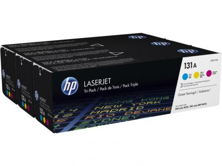 Original HP131A Cyan/Magenta/Yellow 3 Toner Multipack farben je ca. 1.800 Seiten U0SL1AM 
