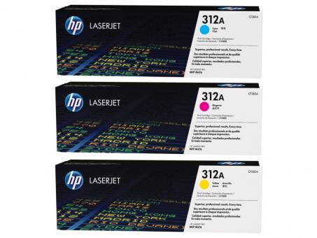 Original HP312A Cyan/Magenta/Yellow 3 Toner Multipack CF381A + CF382A + CF383A (HP312) farben je ca. 2.700 Seiten CF440AM 