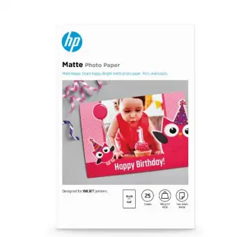 Original HP 7HF70A Papier Weiss Fotopapier Matt Mattes Fotopapier, 180 g/m², 10 x 15 cm (101 x 152 mm), 25 Blatt 