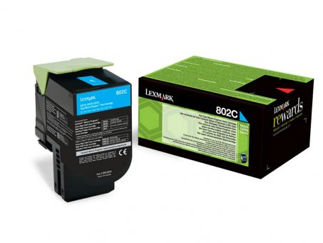 Original Lexmark 80C20C0 Toner Cyan 802C ca. 1.000 Seiten Rückgabe-Druckkassette 