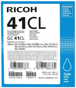Original Ricoh GC41CL Gel Tintenpatrone Cyan 405766 ca. 600 Seiten 