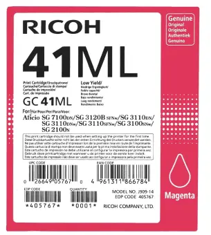 Ricoh GC41ML 405767 Gel Druckerpatrone Magenta ca. 600 Seiten, 