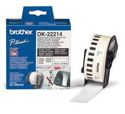 Original Brother DK-22214 Schwarz auf Weiß Etiketten endlos, 12mm x 30,48m Weiß, DK-22214 