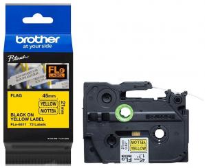 Original Brother FLe-6511 Etiketten Schwarz auf Yellow 21 x 45 mm, 72 Stück pro Kassette, Schwarz auf Yellow 