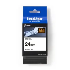 Brother STe-151 Weiß auf Farblos Schriftband 24 mm x 3 m, nicht laminiert, Schablonenband 