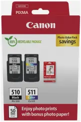 Original Canon PG-510 + CL-511 Multipack Schwarz / Color 2  Tintenpatrone + Fotopapier 50 Blatt 10x 15 cm 