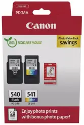 Original Canon PG-540 + CL-541 Schwarz / Color / Weiss Multipack + 10x15 cm Fotopapier 50 Blatt 
