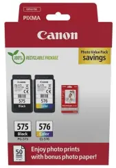 Canon PG-575 + CL-576 2 Druckerpatronen Multipack Schwarz Color + 50 Blatt 10x15 cm Fotopapier Weiss 