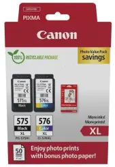 Canon PG-575XL + CL-576XL 2 Druckerpatronen Multipack Schwarz Color + 10x15 cm Fotopapier 50 Blatt Weiss 