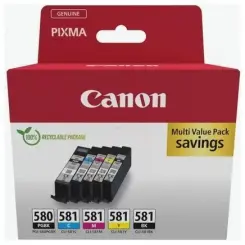 Original Canon PGI-580 + CLI-581 Multipack Schwarz / Schwarz / Cyan / Magenta / Yellow ca.1.703 Seiten 5  Tintenpatrone: PGI-580pgbk + CLI-581bk + CLI-581c + CLI-581m + CLI-581y 2078C007 