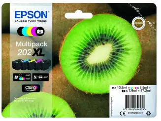 Original Epson Multipack 202XL Schwarz ,Cyan ,Magenta ,Yellow Schwarz Photo 5  Tintenpatrone C13T02G74010 
