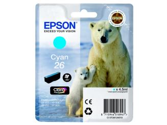 Original Epson 26 Tintenpatrone Cyan T2612 4.5 ml ca. 300 Seiten C13T26124012 