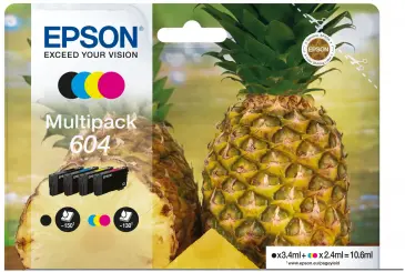 Epson 604 C13T10G64010 4 Druckerpatronen Multipack Schwarz Cyan Magenta Gelb ca. 540 Seiten, 1 x 3,4 ml 3 x 2,4 ml = 10,6 ml 