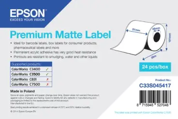 Epson S045417 C33S045417 Etiketten Papieretiketten matt beschichtet, 51mm x 35m 