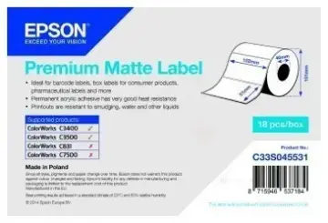 Epson S045531 Etiketten C33S045531 Premium Matte Label - Die-cut Roll: 102mm x 51mm, 650 labels 