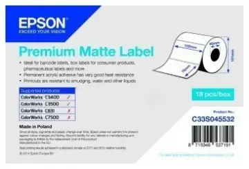 Original Epson S045532 Etiketten C33S045532 Weiß Premium Matte Label - Die-cut Roll: 102mm x 76mm, 440 labels 